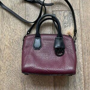 Michael Kors Mini Satchel Pebbled Leather Crossbody Bag Burgundy Red